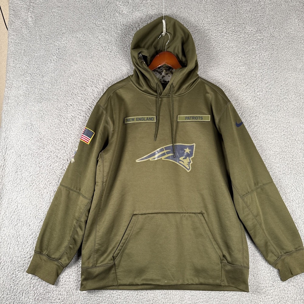 Nike New England Patriots Hoodie Mens XL Salute To Service NFL Onfield Patches